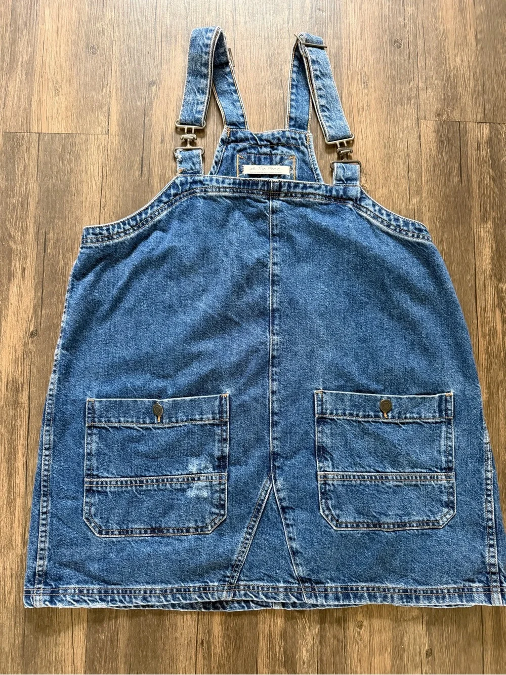 Free People Overall Smock Denim Dark Wash Distressed Mini Short Dress Casual M
